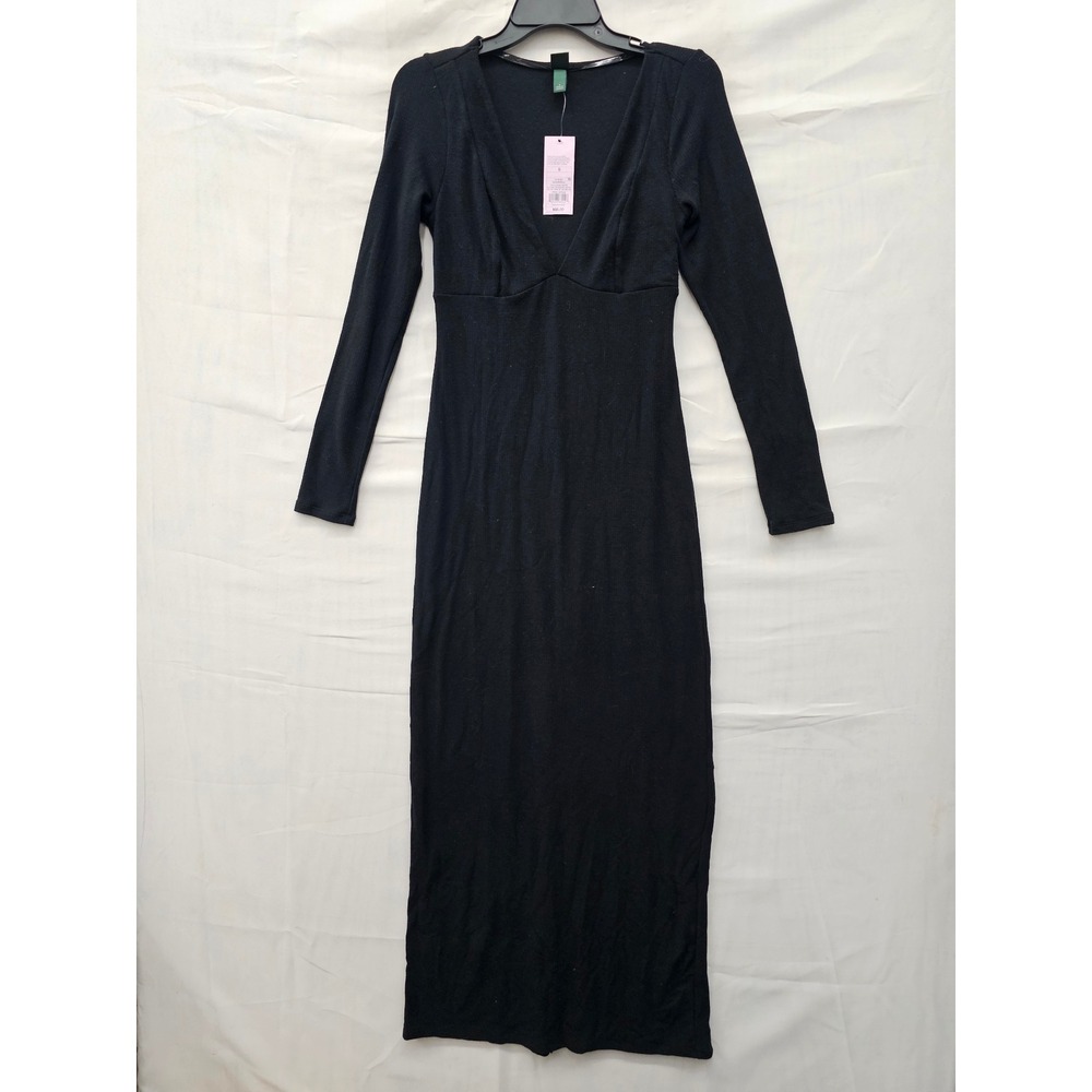 Wild Fable Womens V-Neck Long Sleeve Maxi Dress Black Polyester Size Small